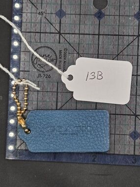 Coach Pebbled Leather Bag Tag in Blue with Gold Ball Chain